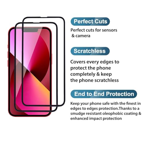 Image of Tempered Glass Screen Protector for iPhone 13 / iPhone 13 Pro /iPhone 14 (6.1 Inch) | Pack of 2 | 9H Hardness | Edge-to-Edge Full Coverage | Scratch Resistant | HD Clear | Bubble-Free