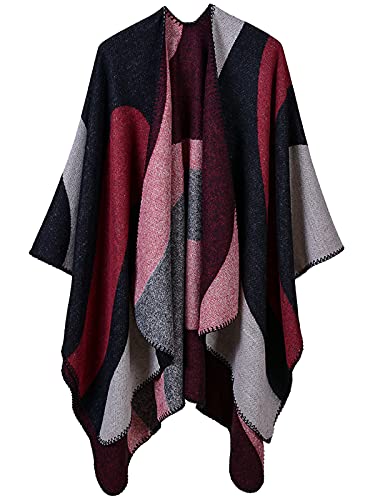Image of Vocanbomor Women's Shawls and Wraps Open Front Poncho Cape Winter Sweater