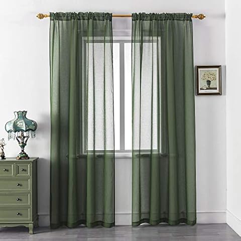 DUALIFE Hunter Green Sheer Curtains 95 Inch Length,Faux Linen Semi Sheer Curtain Drapes for Living Room Bedroom Nursery Kitchen Bathroom Privacy Voile Window Treatment Panels,52 x 95 Inches,Set of 2 Cover