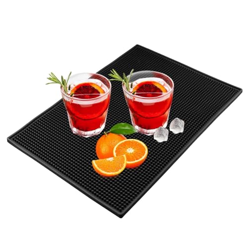 Paluplus Alfombrilla antideslizante de bar de color negro, tamaño 45 x 30 cm, alfombra drenante impermeable de goma, para secar vasos, tazas, preparación de cócteles -7723F