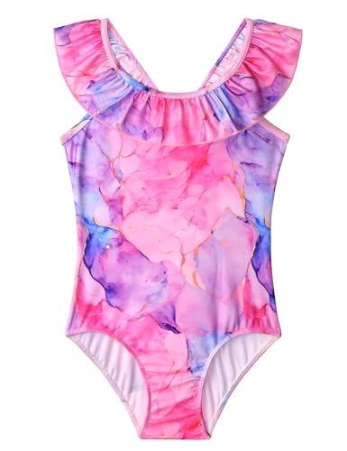 Image of Snowheart Girls Swimsuit One Piece Bathing Suit Kids Quick Dry Shoudler Ruffle Floral Swimwear for 3-12 Years Old