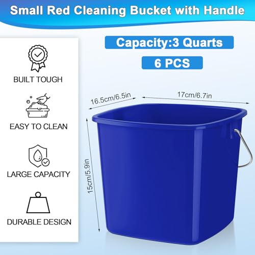 Image of Zhehao 6 Pcs 3 Quart Bucket for Cleaning Small Sanitizer Bucket for Restaurant Square Plastic Pail with Handles for Home, Offices, Commercial Use, Food Service(Dark Blue)