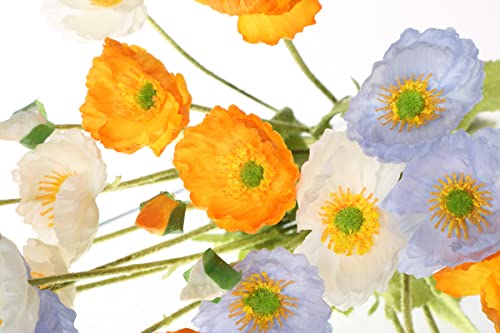 Botius 6Pcs Artificial Poppy Flowers With Flocking Long Stems Fake Silk Corn Poppy Flower Bouquet For Wedding Party Home Office Table Centerpiece Decoration, Mixed Color #TOP3