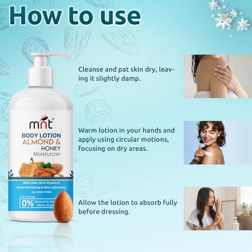 Image of MNT Almond & Honey Body Lotion, for Soft & Nourishing Skin, 300 ml