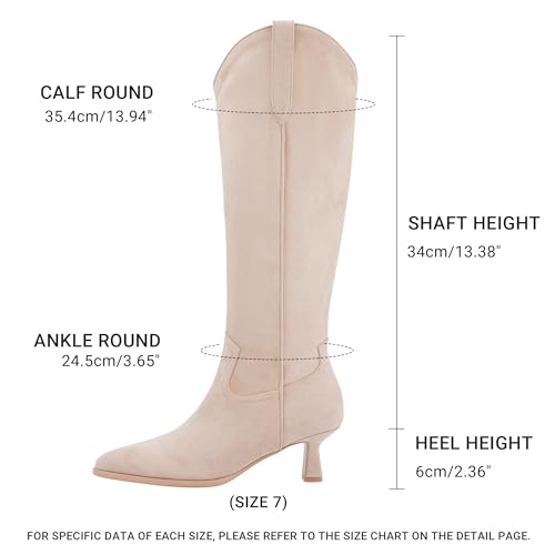 DOBOYG Knee High Boots for Women Kitten Low Heel Pointed Toe Tall Boots Suede Fall Winter Long Boots with Side Zipper3