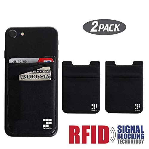 [2pc] Phone Card Wallet - Ultra-Slim Self Adhesive Double Secure RFID-Blocking Phone Pocket,Credit Card Holder Sleeves Phone Wallet Sticker for All Smartphones (Black)