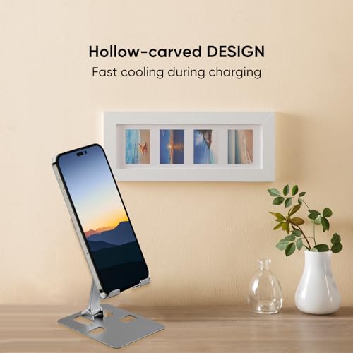 Image of Cell Phone Stand, Foldable Aluminum Adjustable Phone Holder for Desk Portable Travel Holder Office Desk Accessories Compatible for iPhone 14 Pro Max X Xr Samsung,iPad Mini, Tablets Up to 8 inch Grey