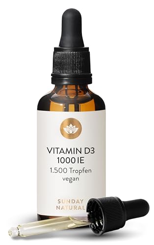 SUNDAY NATURAL® Vitamin D3 Tropfen – 1.000 IE (25 μg) Sunferol® veganes D3 pro Tropfen – Premium Vitamin D in MCT-Kokosöl gelöst – laborgeprüft, ohne unnötige Zusätze