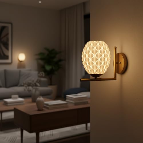Image of Wall Lamp for Living Room | Wall Light Bedroom, Wall Decor with 7-INCH Unbreakable Polycarbonate Lampshade and Metal Fitting(with Bulb) (Pine L)