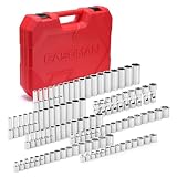 CASOMAN 104 PCS 3/8' Drive Master Impact Socket and Flex Socket Set, Include Deep, Mid-Length, Shallow & Stubby Socket, 6-Point & 12-Point, Metric, CR-V