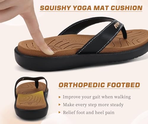 Image of jiajiale Womens Fashion Orthotic Flip Flops Ladies Slip On Lightweight Comfortable Thick Cushion Yoga Mat Thong Sandals With Plantar Fasciitis Arch Support