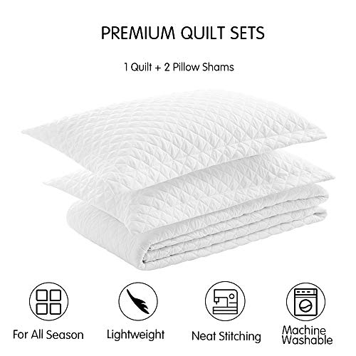 Sunstyle Home Quilt Sets Queen White Lightweight Bedspread Full Soft Reversible Coverlet For All Season 3Pcs Diamond Quilted Bedding Sets (1 Quilt 2 Pillow Shams)(90"X96") #TOP5