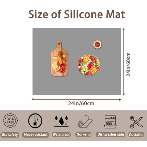 Image of 24''x24''(60cmx60cm) Silicone Mat for Kitchen Counter, Non-Slip Heat Resistant Countertop Protector, Waterproof Durable Kitchen Mat for Countertops, Islands (Light Gray)