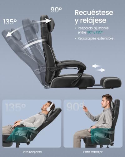 Miniatura 7 de Songmics Silla Gaming, Silla De Oficina, Para Carreras, Con Reposapiés, Diseño Ergonómico, Reposacabezas Ajustable, Soporte Lumbar, 150 Kg De Capacidad De Carga, Gris Y Negro Obg77bg