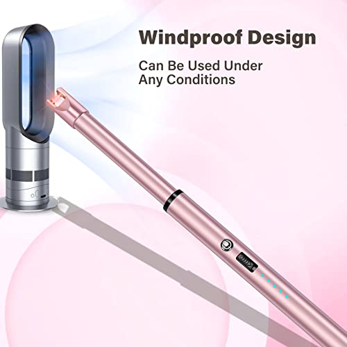 Image of Electric Candle Lighter Windproof USB Rechargeable Flameless Long Neck Lighter for Candles Gas Stove Fireplace BBQ Kitchen Grills (Gold) (Pink)