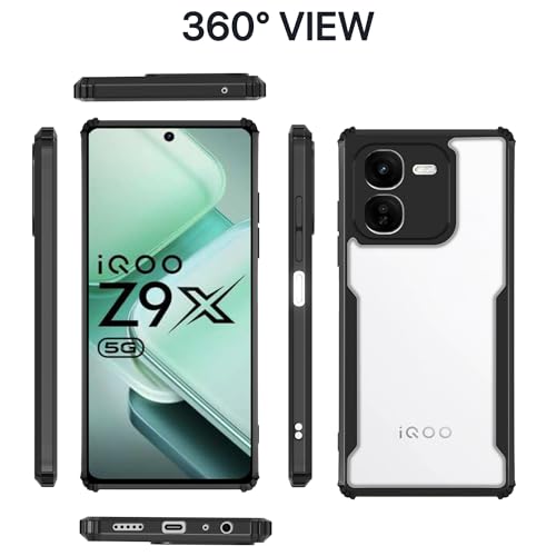 Image of Pikkme IQOO Z9x 5G Back Cover | Crystal Clear Transparent Back | Ultra Hyrbid | Full Camera Protection | Raised Edge | Bumper Back Case (Black)