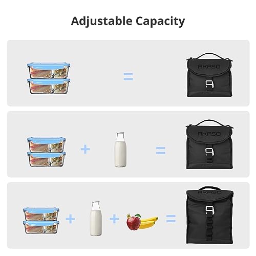 Image of AKASO Insulated Cooler Lunch Bag Packable Lunch Box 12 Can Cooler Bag with Adjustable Shoulder Strap for Office Picnic, Black