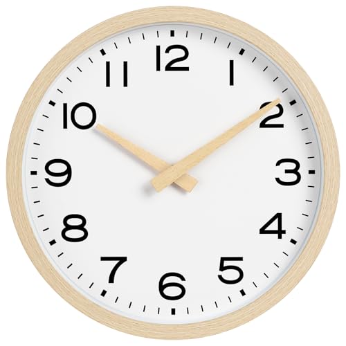 Image of AKCISOT 8 Inch Wall Clock, Silent Battery Operated Analog Clock, Natural