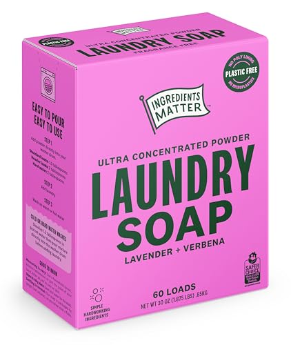 Ingredients Matter Powder Laundry Soap - Lavender Scent, Hypoallergenic Detergent, Natural & Eco-Friendly, Plastic Free, Made in USA, Natural Essential Oils & Dermatologist Tested - 30 oz, 60 Loads