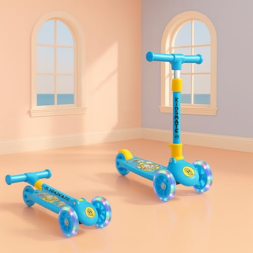 Kidsmate Speedy Kick Scooter for Kids (ISI Certified) with LED Wheel Lights, Height Adjustable Handlebar & Foldable Design & Rear Brakes for Kids of Age 3+ Years (Blue)