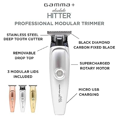 GAMMA+ Absolute Hitter Professional Cordless Hair Trimmer, Modular Color Lids, 3 Guards, 3 Modular Color Lids Included (Matte Chrome, Rose Gold, Gold)