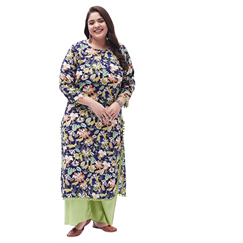 Tissu Plus Women's Blue & Green Printed Kurta with Palazzo