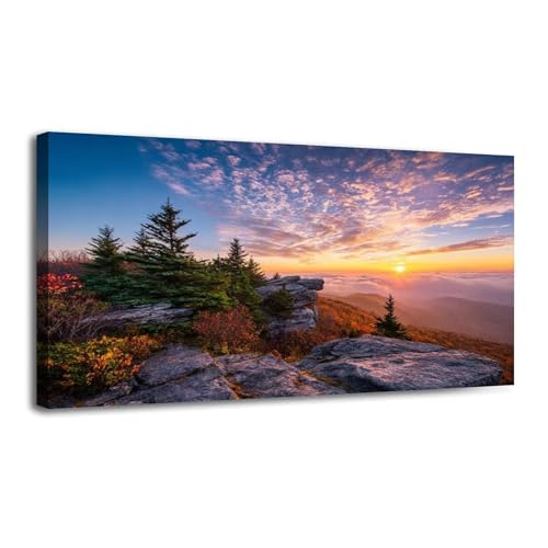30"x 60" Canvas Wall Art Blue Ridge Mountains Scenic sunrise fog filled valley Framed Pictures Painting Prints Large Wall Art for Living Room Bedroom Abstract Home Wall Decor Artwork