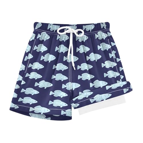 YANENDIE Boy Swim Trunks with Compression Liner Blue Fish Deep Boys Swim Shorts Quick Dry Beach Shorts