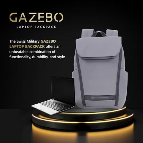 Image of SWISS MILITARY Black & Gold Collection Gazebo Laptop Backpack, PU Coated Water-Resistant Material,15.6 inch Laptop, 180 Openable Compartment & Quick Access & Anti-Theft Pocket with Trolley Strap, (21L)