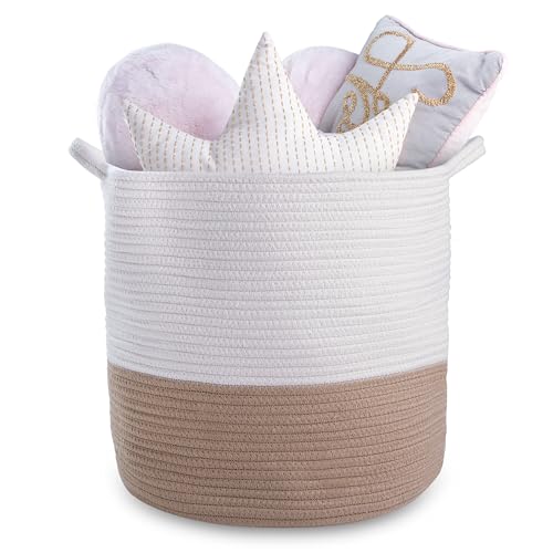 Image of Natemia Rope Storage Basket- Nursery Bin and Toy Organizer (15”x15”x14”), Laundry Basket, Basket for Towels, Pillows and Blankets, Perfect Baby Registry Gift