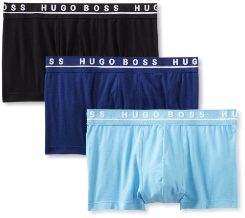 BOSS Hugo Men's 3-Pack Cotton Stretch Boxer Brief, Black/Light Blue/Royal Blue, Large
