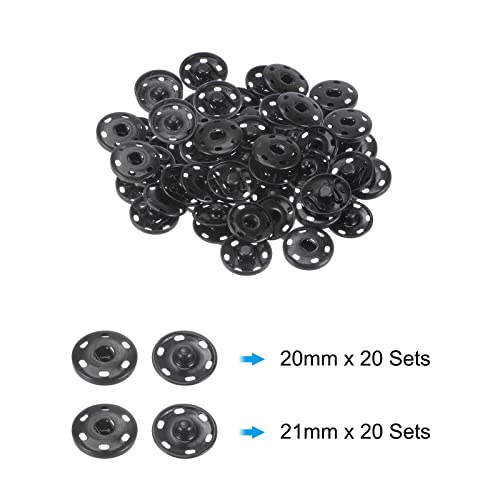 Uxcell 40 Sets Sew-On Snap Buttons, 20Mm 0.79 Inch & 12Mm 0.83 Inch Copper Metal Snap Fasteners Press Studs Buttons For Sewing Clothing Diy, Black #TOP2