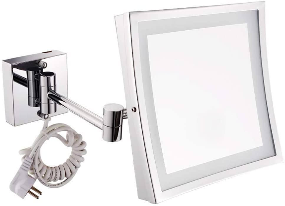 Miroir de maquillage carré 3X grossissant télescopique en acier inoxydable chrome