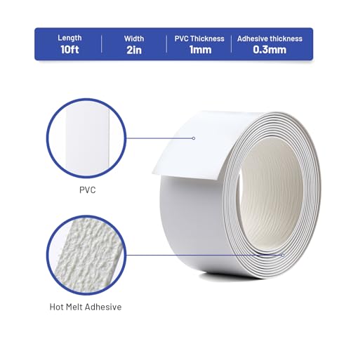 Image of PVC Edge Banding 2 inch x 10ft Veneer Edge Banding White with Hot Melt Adhesive Pre - glued Iron on Edging Tape Trim for Cabinet Plywood Repairs and Furniture Restoration