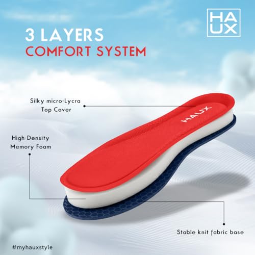 Image of HAUX Comfort+ Memory Foam Insoles for Men | Soft Cushion Shoe Insole for Daily Use, Walking, Running, Sports & All-Day Standing Comfort (Red (Pack of 1), UK-10)