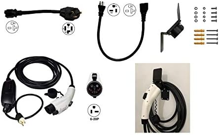 EV Charger Level 2 PHEV EVSE 100V-240V 16A 25ft 7.62 Meters Cord SAE J1772 NEMA 6-20P Plug Electric Vehicle Car Charger Adapter and Plug Nozzle Dock Cable Hook (6-20R/5-20P, 6-20R/14-30P)