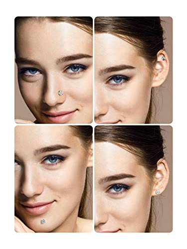 12pc Stainless Steel Nose Studs Tragus Bars Labret Bars Crystal Ball Body Piercing Jewelry, 6 Designs, 16 Gauge2