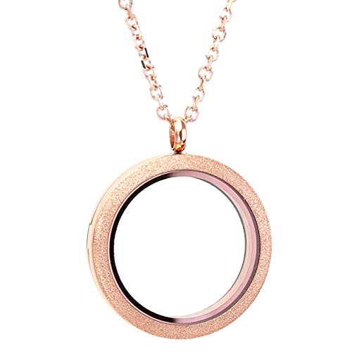 Zysta Rose Gold Round Locket Pendant Necklace 30mm Matte Stainless