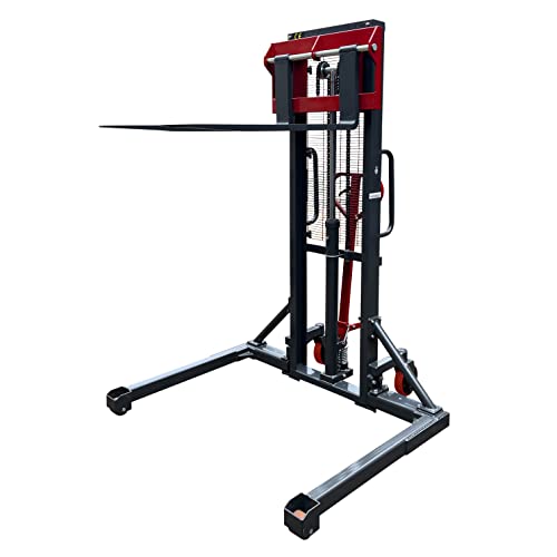 Pake Handling Tools Long Fork Manual Pallet Stacker Hand/Foot Pump Lift Truck Hydraulic Lift With Adjustable Fork And Straddle Legs, 2200 Lbs Capacity, Lift Height 63", Fork 45.27" L, Leg 49.2" W #TOP3