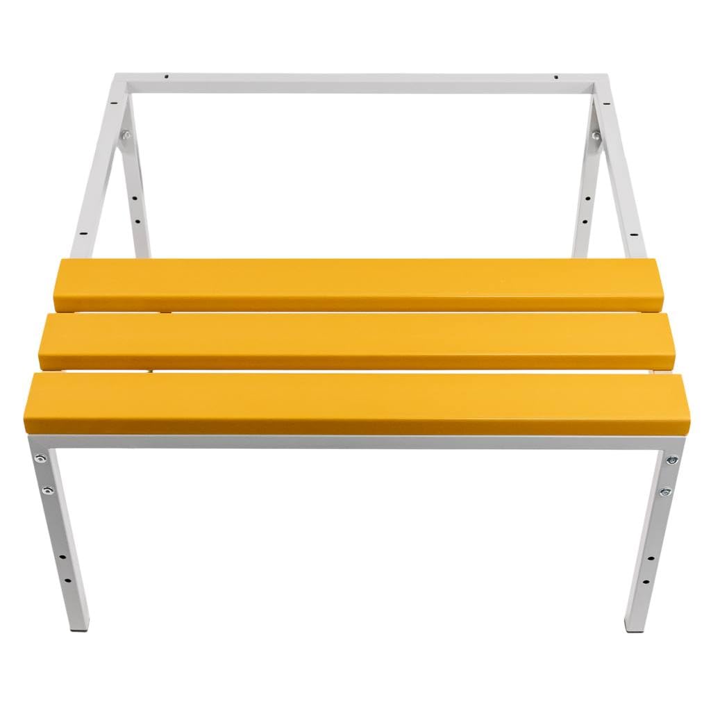 MEGA-M Podstawa do szafki BHP 80 z ławeczką WPC | metalowy stelaż, stałe siedzisko, przestrzeń na obuwie, 80 × 80 × 43 cm, do szatni i pomieszczeń socjalnych