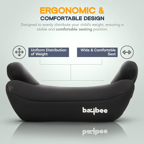 Image of Baybee Premium Booster Car Seat for Kids Aged 3-12 Years Comfortable & Lightweight Travel Seat | Portable Child Safety Seat with Belt Guide for Cars (Black)