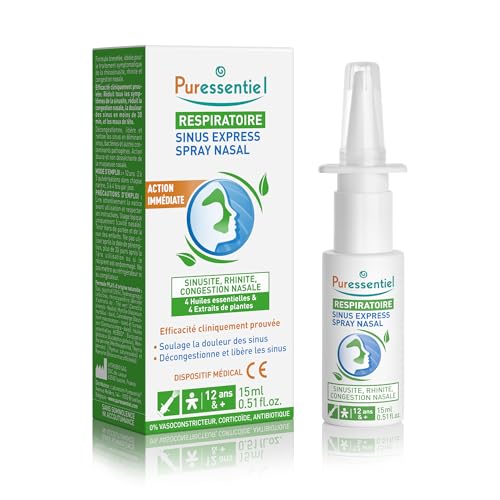 Puressentiel - Respiratoire - Spray Nasal Sinus Express - Aux huiles essentielles Bio - Actifs 100% d'origine naturelle - Solution naturelle contre la sinusite...