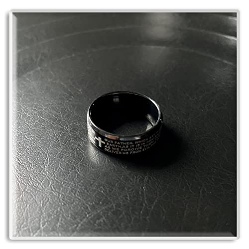 Xusamss Fashion Stainless Steel Lord's Prayer Cross Band Ring4