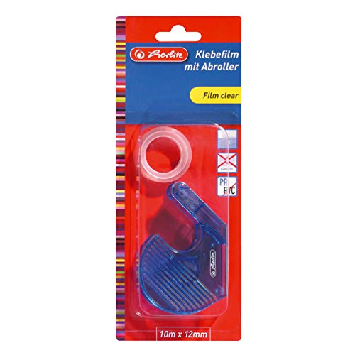 Herlitz 8735003 Klebefilm 10mx12mm Transparent 1 Stück mit Abroller farbig sortiert