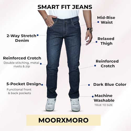 Image of Men's Premium Straight Fit Jeans | Cotton Rich Breathable Denim Pants for Men | Comfortable Regular Wear Casual Jeans