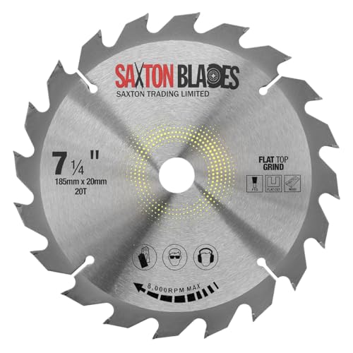 Saxton Flat Top TCT Circular Saw Blade 185mm x 20T x 20mm Bore + 16mm Ring fits Evolution Saws