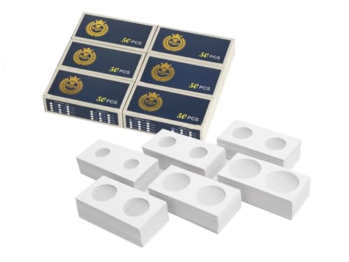 Boen 300PCS Coin Flips in 6 Sizes Cardboard Coin Holders for Colletors 2x2 inch Coin Cardboard Coin Flips for Coin Collection (Coin Flips 6-300)