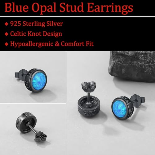 Odinstone Men Stud Earrings Sterling Silver Vikings Celtic Earrings Nordic Runes Jewelry Hypoallergenic Stylish Hip Hop Earring for Men Women3