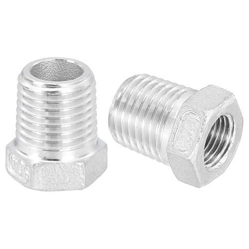 Image of uxcell 3Pcs 1 /4 inch Male to 1 /8 inch Female NPT 304 Stainless Steel Reducer Hex Bushing, Reducing Cast Pipe Adapter Fitting for industrial, oil /gas, water, HVAC, and plumbing systems