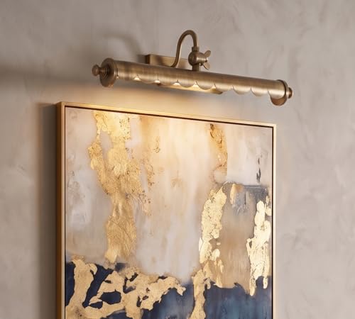 Image of S&A Home Decor Vintage Scalloped Antique Brass Picture Light - Adjustable Art Display Wall Sconce with Wingnut Joint, Decorative Gallery Lamp for Paintings, Portraits, and Mirrors